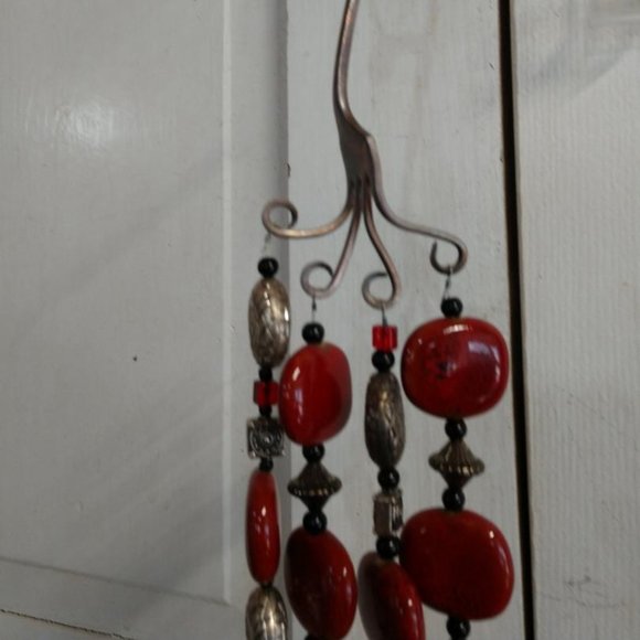 Red/Silver/Black Beads Upcycled Recycled Silverware Windchime-handmade - Picture 3 of 8